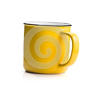 Empty yellow coffee cup isolated