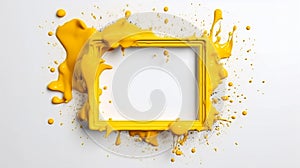 Empty yellow picture frame with yellow paint splash.