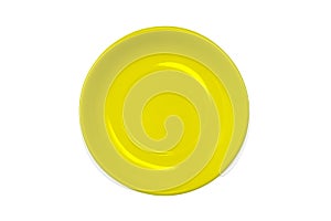 An empty yellow plate isolated on a white background. Colored dishes for food for Breakfast, dinner or lunch. Kitchen