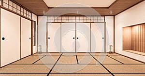 The Empty yoga room inteior with tatami mat floor.3D rendering