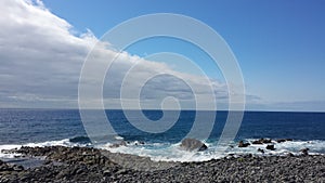 Clouds diving in blue sky / blue sea