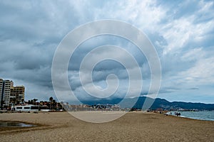 Empuriabrava spanish town beach with cloudy sky Landscape of the catalan town in the Costa Brava region known for its canals and