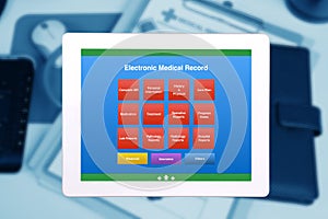 EMR or electronic medical record display on tablet.