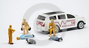 EMS dolls team, emergency dolls team example training for help people in emergency situation or car accident, emergency concept.