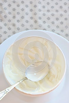 Emty ceramic bowl of white yoghurt