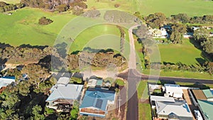 Emu Bay homes and coastline, Kangaroo Island from drone, Australia