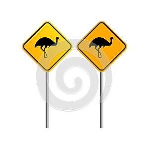 Emus australian wildlife road sign with blue sky and cloud background