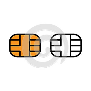 EMV chip icon for bank plastic credit or debit charge card. Vector line symbol illustration set. Simple style and isolated on a bl