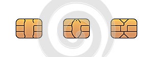 EMV gold chip icon for bank plastic credit or debit charge card. Vector symbol illustration