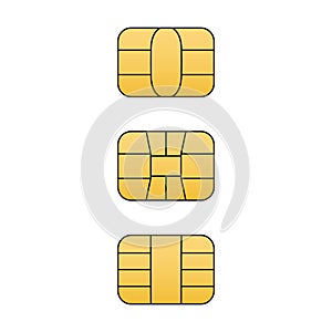 EMV gold chip icon set. Vector symbol illustration for credit and debit card or SIM card.