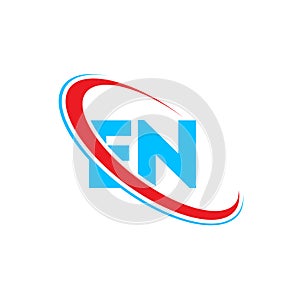 EN E N letter logo design. Initial letter EN linked circle upercase monogram logo red and blue. EN logo, E N design