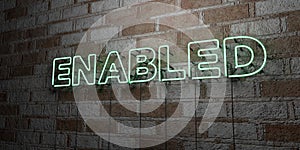 ENABLED - Glowing Neon Sign on stonework wall - 3D rendered royalty free stock illustration