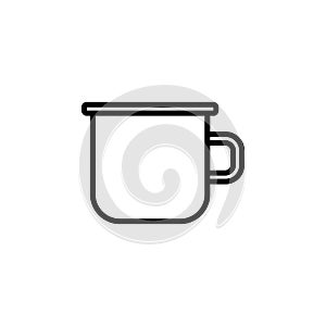 Enamel mug vector icon. Cute metal drinking cup. line art
