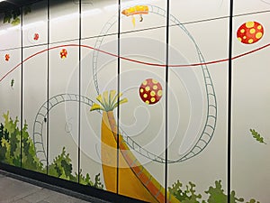 The enamel mural `...dreaming a dreamÃ¢â¬Â¦` in Vienna Praterstern subway station.