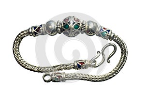 Enamel silver bracelet in Thai ancient style the masterpiece of the silversmith. photo