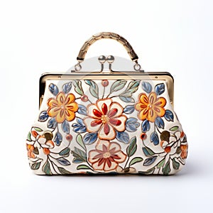 Enameled Floral Bag On White: A Folkloric Masterpiece