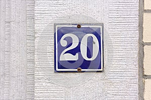 Enameled house number 20