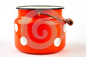 Enameled kitchen cookware isolated.