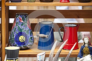 Enameled teapot and milk jug