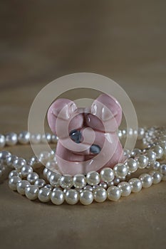 Enamored pink pigs on a light gray background