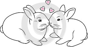 Enamored rabbits. Contour drawing