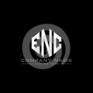 ENC letter logo design with polygon shape. ENC polygon and cube shape logo design. ENC hexagon vector logo template white and