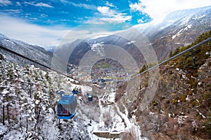 Encamp town in Andorra and cable car