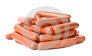 Encased sausages on white background.