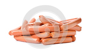 Encased sausages on white background.