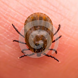 Encephalitis Virus or Lyme Borreliosis Disease Infectious Dermacentor Tick Arachnid Insect on Skin