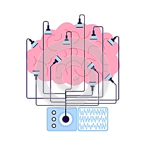 Encephalography brain procedure, patient with head electrodes. Medical test EEG electroencephalography. Diagnostic