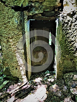 Enchanted ancient door and ruins photo