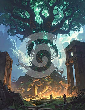 Enchanted Ancient Tree of Life with Glowing Energy
