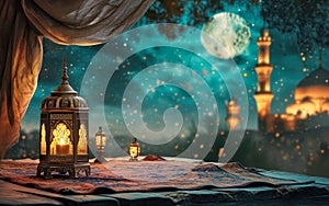 Enchanted Arabian Night with Illuminated Lanterns and Moon