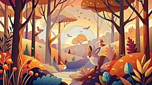Enchanted Autumn Forest with Wildlife and Warm Hues