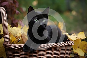 Enchanted Black Kitten in a Mystical Wicker Basket (AI Generated)