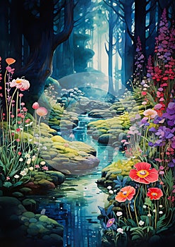 Enchanted Blooms: The Vibrant Illusion of a Streamside Forest