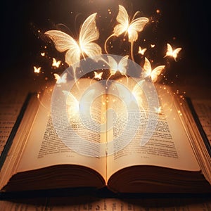 Enchanted Book Emitting Light & Butterflies