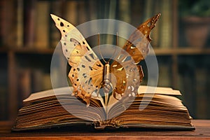 Enchanted butterfly on vintage book