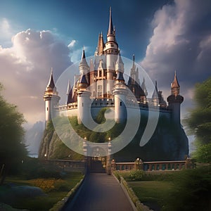Enchanted castle, Enormous castle surrounded by a magical barrier with towering spires and hidden secrets3