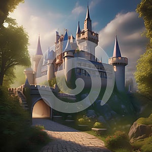 Enchanted castle, Enormous castle surrounded by a magical barrier with towering spires and hidden secrets4