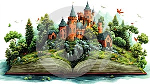 Enchanted Castle Illustration on an Open Book
