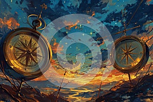 Enchanted celestial compasses, guiding adventurers to hidden realms among the stars - Generative AI