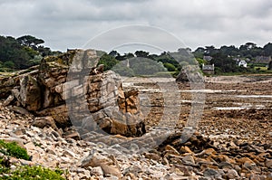 Enchanted Coastal Beauty: Plougrescant& x27;s Gouffre d& x27;Enfer, Brittany, France photo