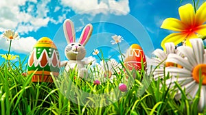 Enchanted Easter Bunnys Frolic Among Vibrant Spring Field