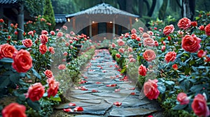 Enchanted Evening at the Rose-Lined Cottage Path