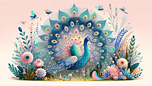 Enchanted Feathers: Peacock in Pastel Paradise