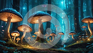 Enchanted Forest with Bioluminescent Mushrooms