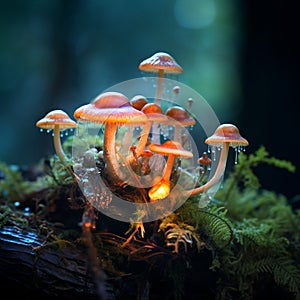 Enchanted Forest: A Close-up of a Mystical, Glowing Mushroom Cluster