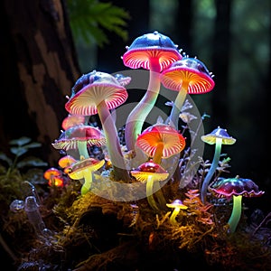 Enchanted Forest: A Close-up of a Mystical, Glowing Mushroom Cluster